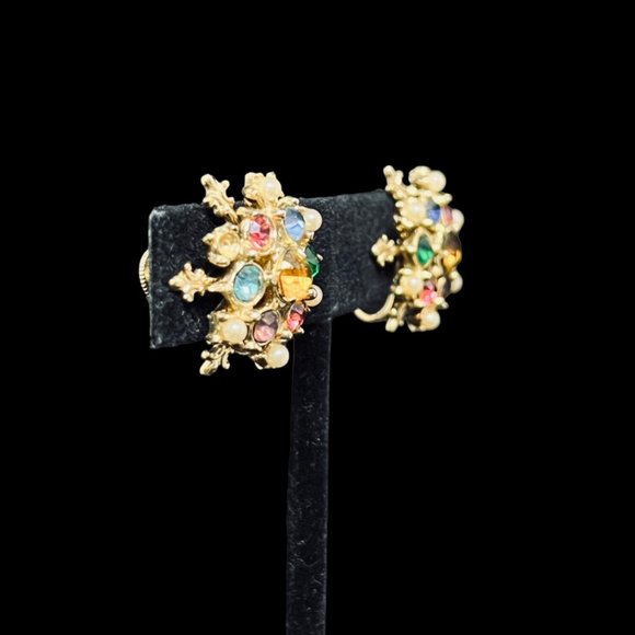 Gold Tone Necklace W/Rhinestone Pendant/Brooch And Screw Back Earrings Set (4882 - Picture 7 of 10